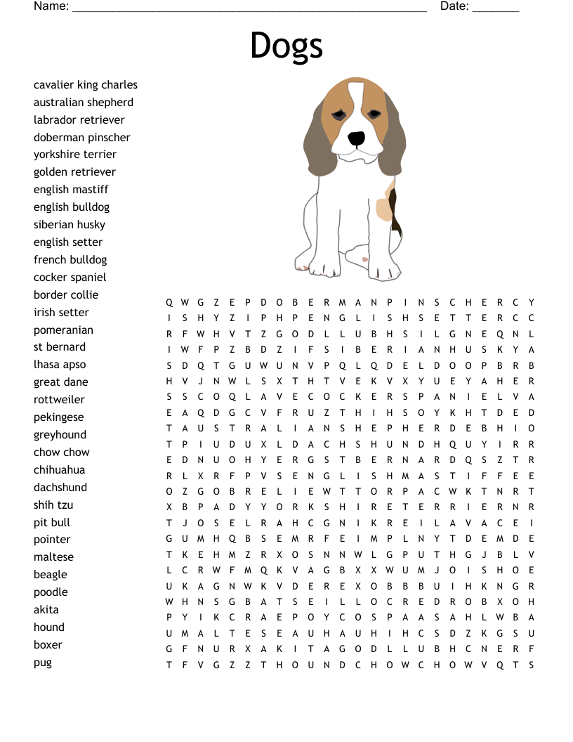 Dogs Word Search WordMint Dogs Word Search WordMint