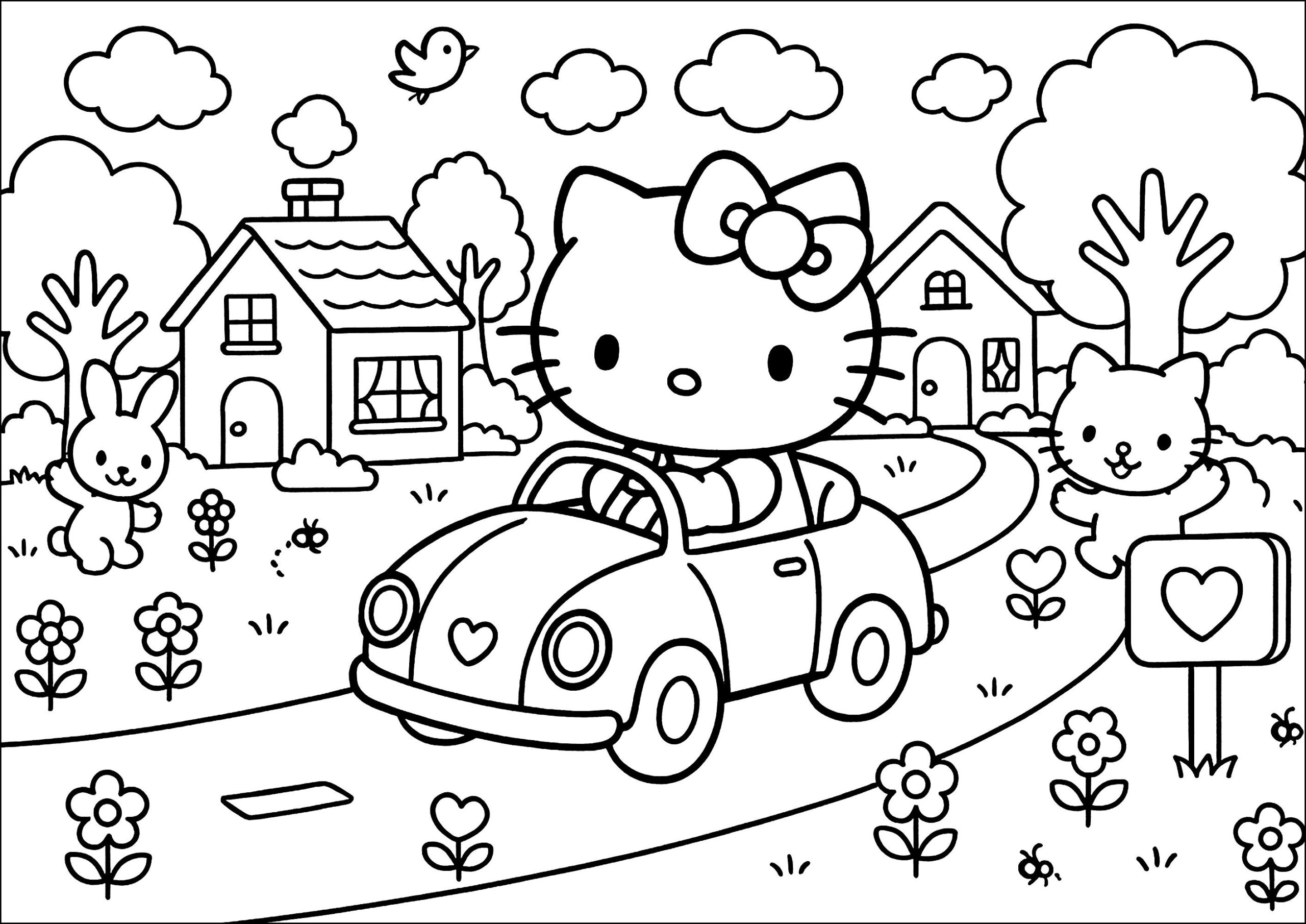 Driving Around Hello Kitty Coloring Pages Driving Around Hello Kitty Coloring Pages