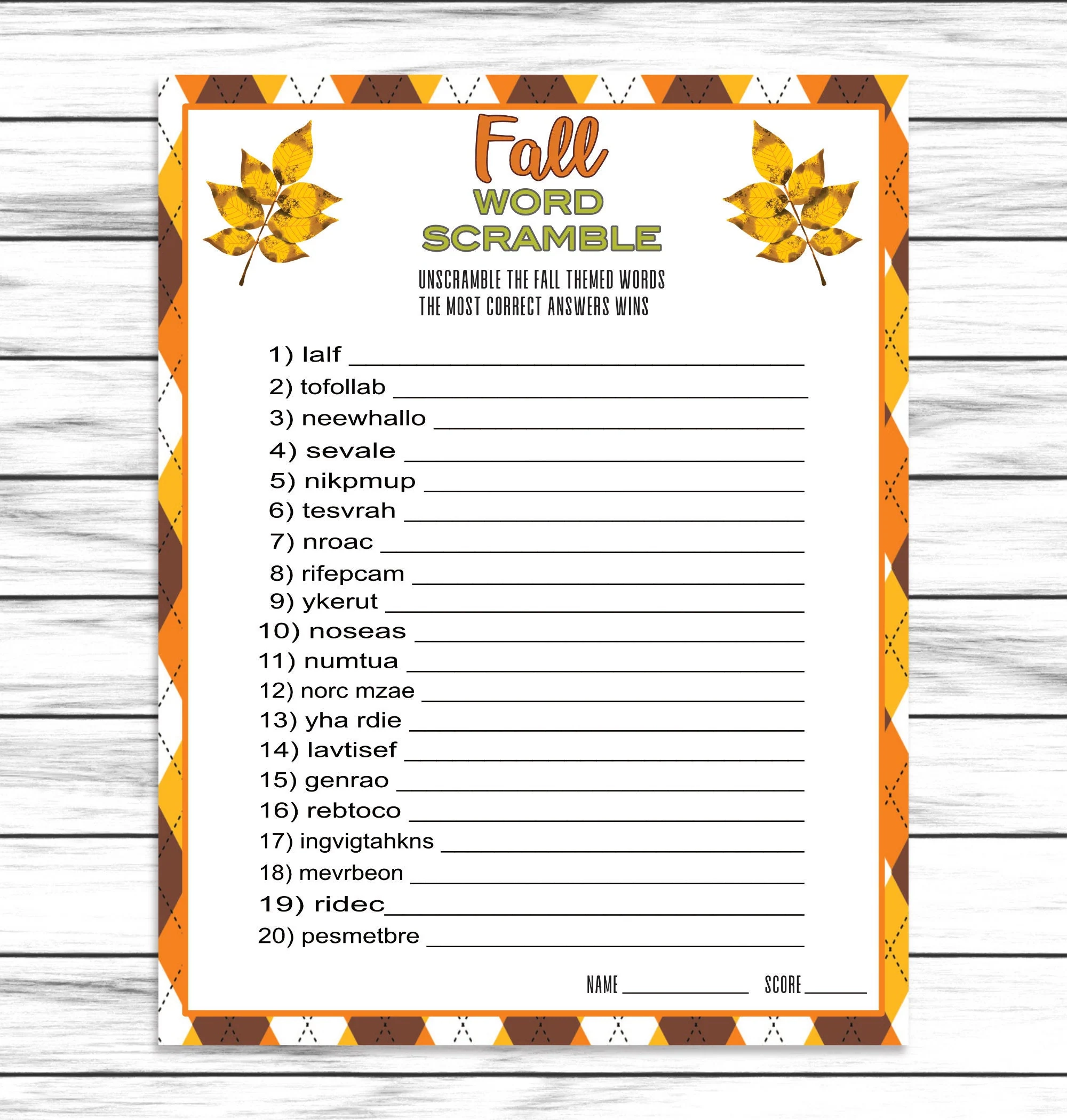 Autumn Word Scramble Printable Autumn Word Scramble Printable