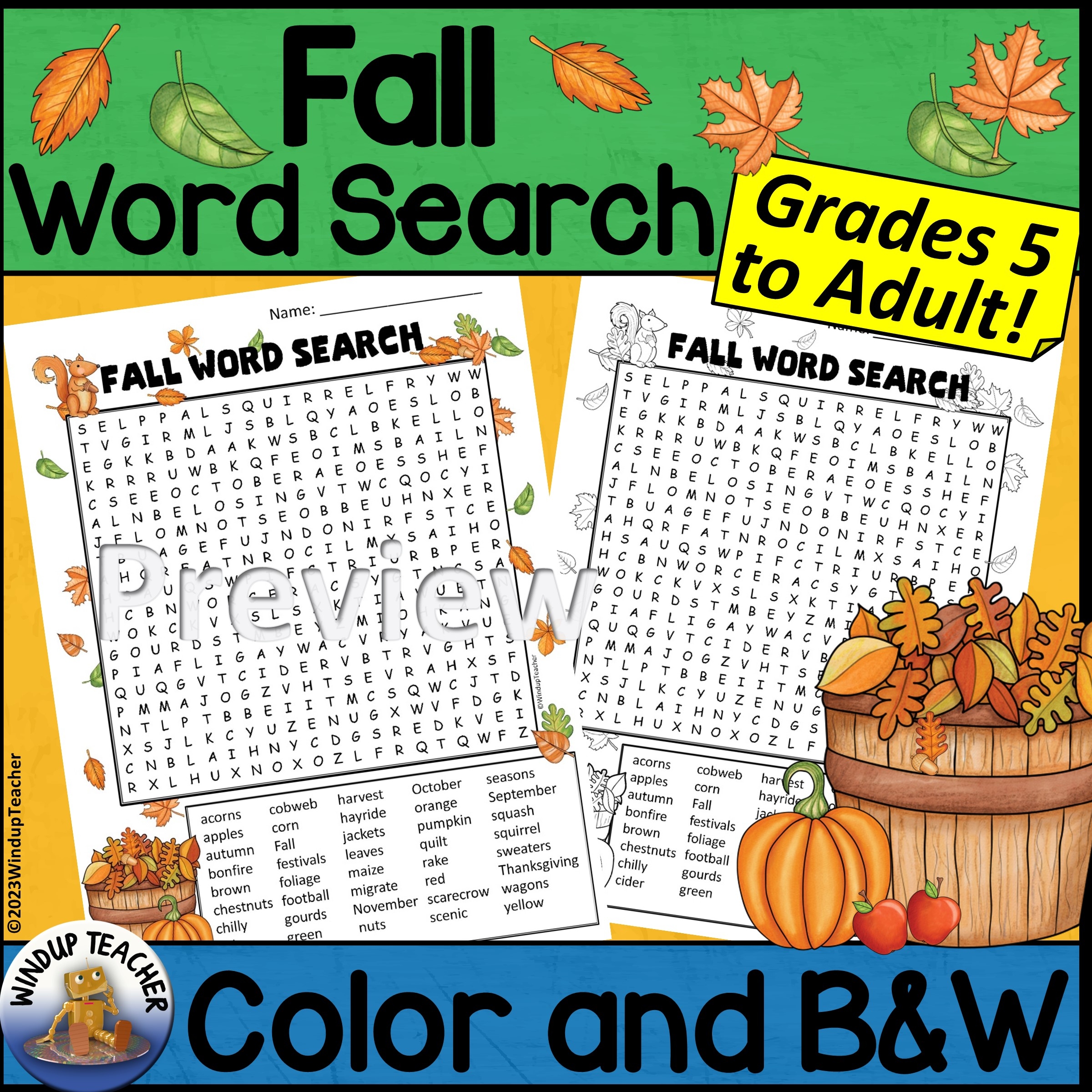 Fall Word Search Printable Hard