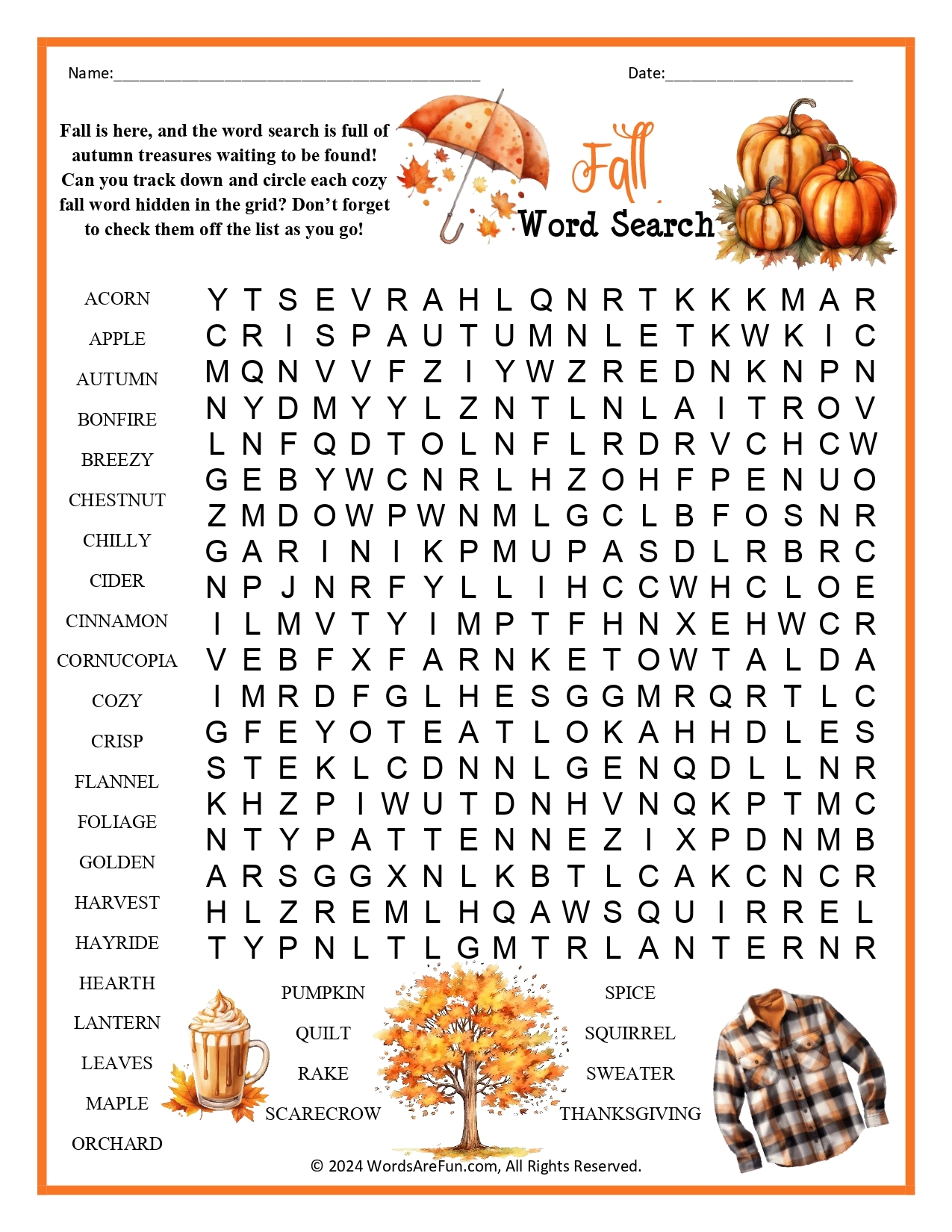 Fall Word Search For Adults Fall Word Search For Adults