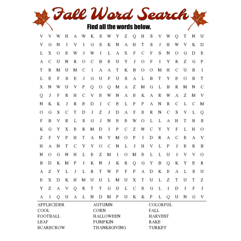 Fall Word Search Free Printable Worksheet Fall Word Search Free Printable Worksheet