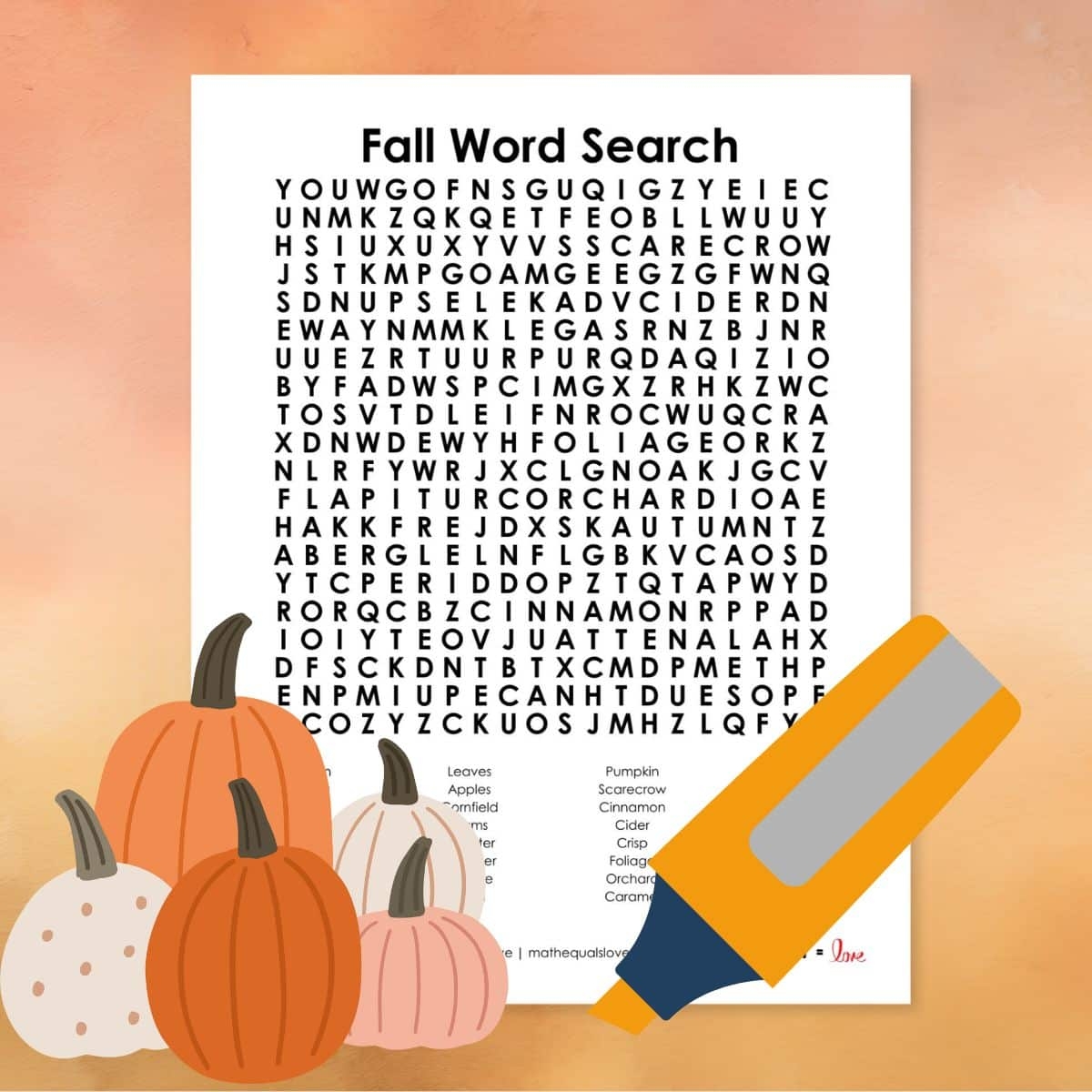Fall Word Search Puzzle Math Love