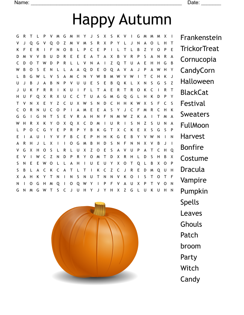 Word Search Puzzles Printable Fall Theme