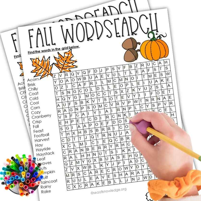 Fall Words Word Search Printable Giant Game With Answers Fall Words Word Search Printable Giant Game With Answers