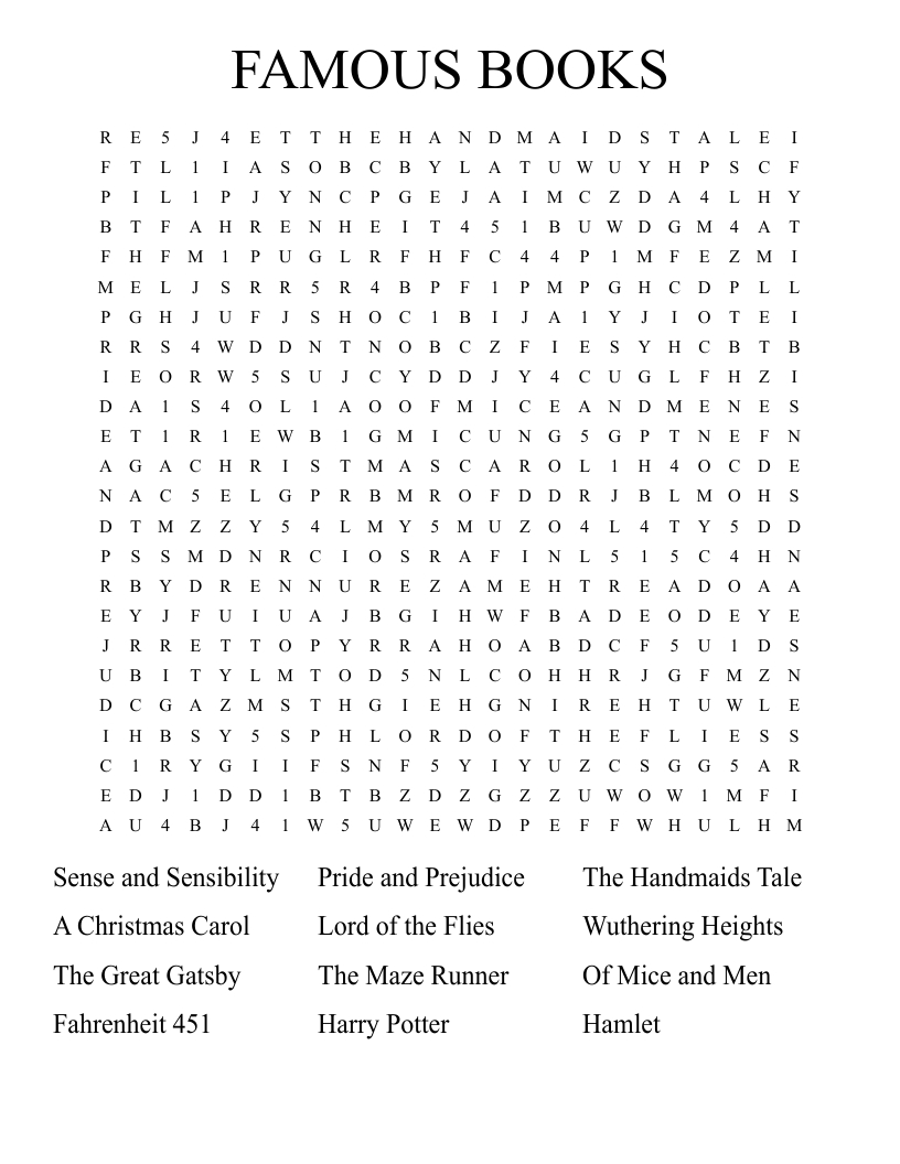 FAMOUS BOOKS Word Search WordMint FAMOUS BOOKS Word Search WordMint
