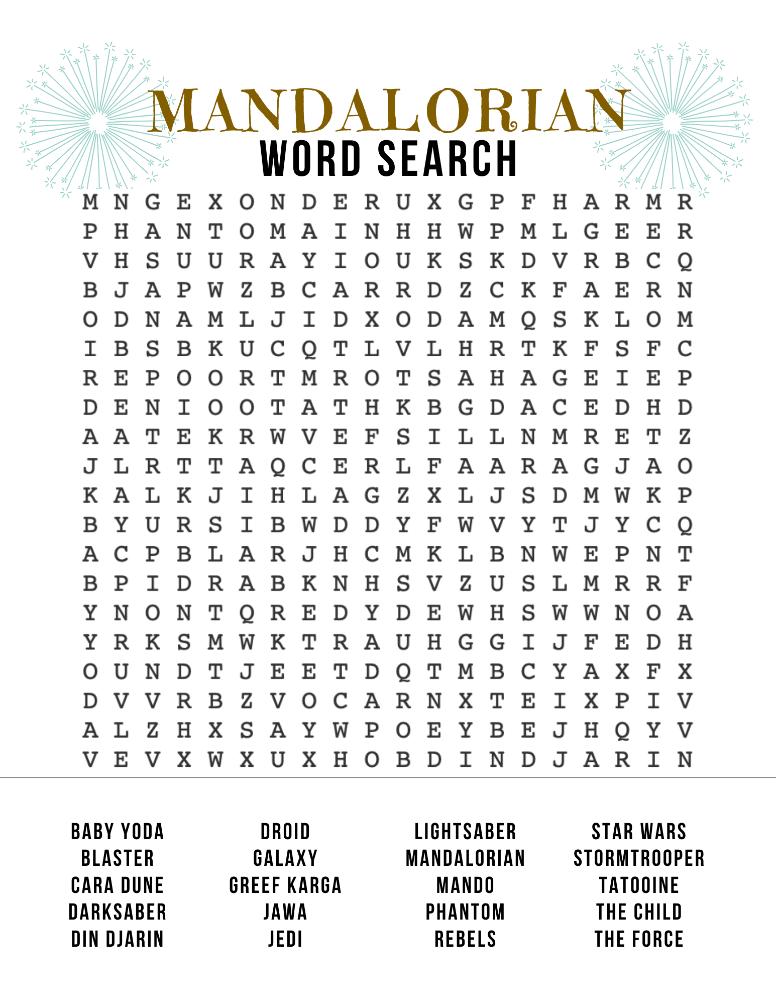 Star Wars Word Search Kids Printable