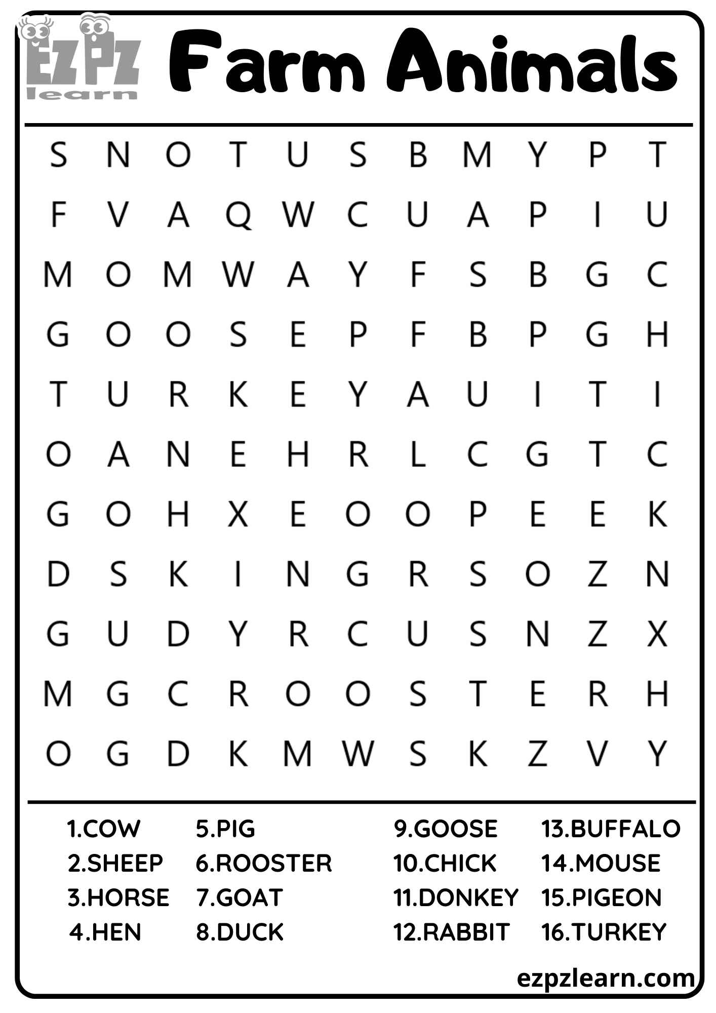 Farm Animals Vocabulary Word Search 16 Words For Kids And ESL Free Farm Animals Vocabulary Word Search 16 Words For Kids And ESL Free