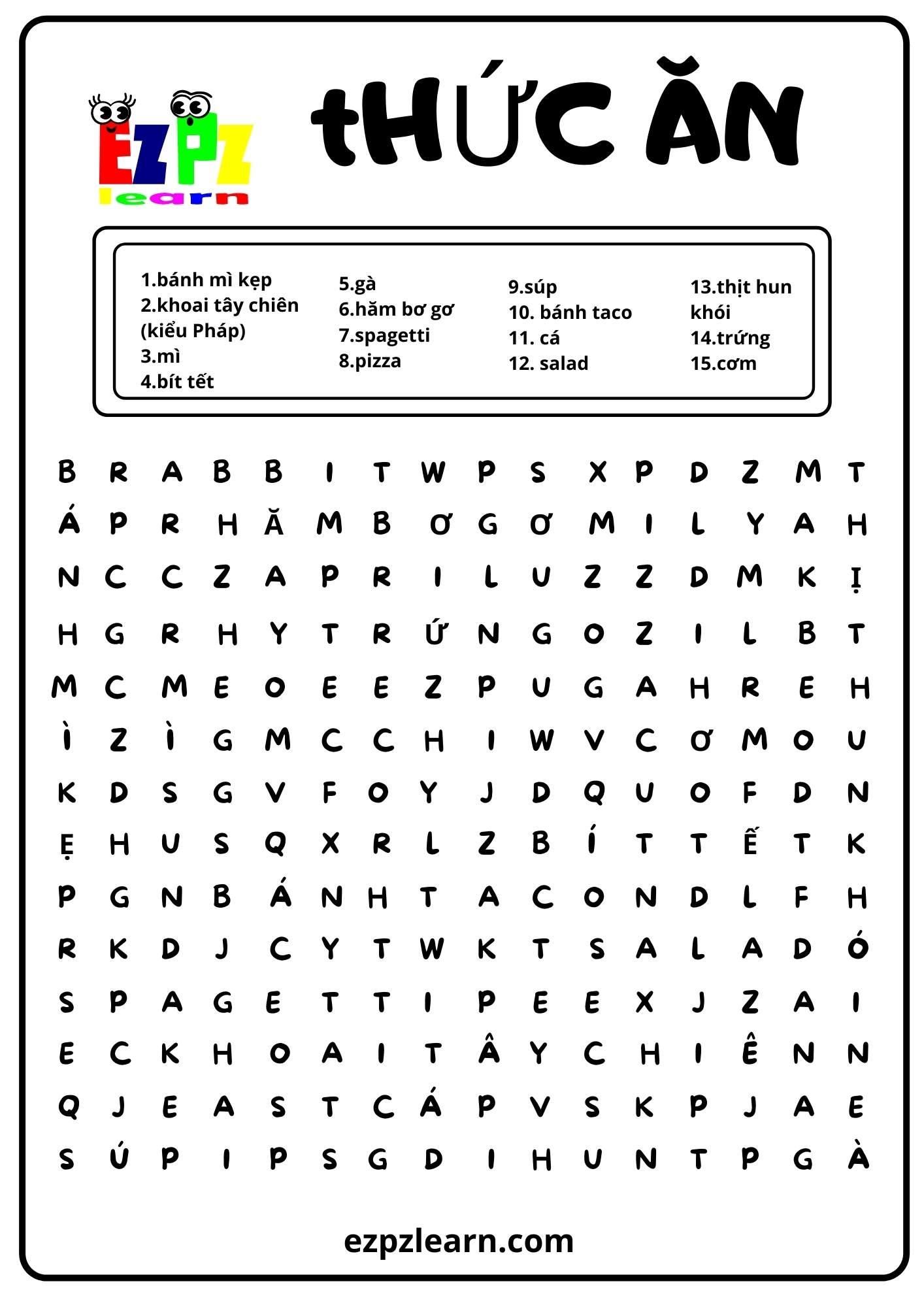 Fast Food Word Search Ezpzlearn Fast Food Word Search Ezpzlearn