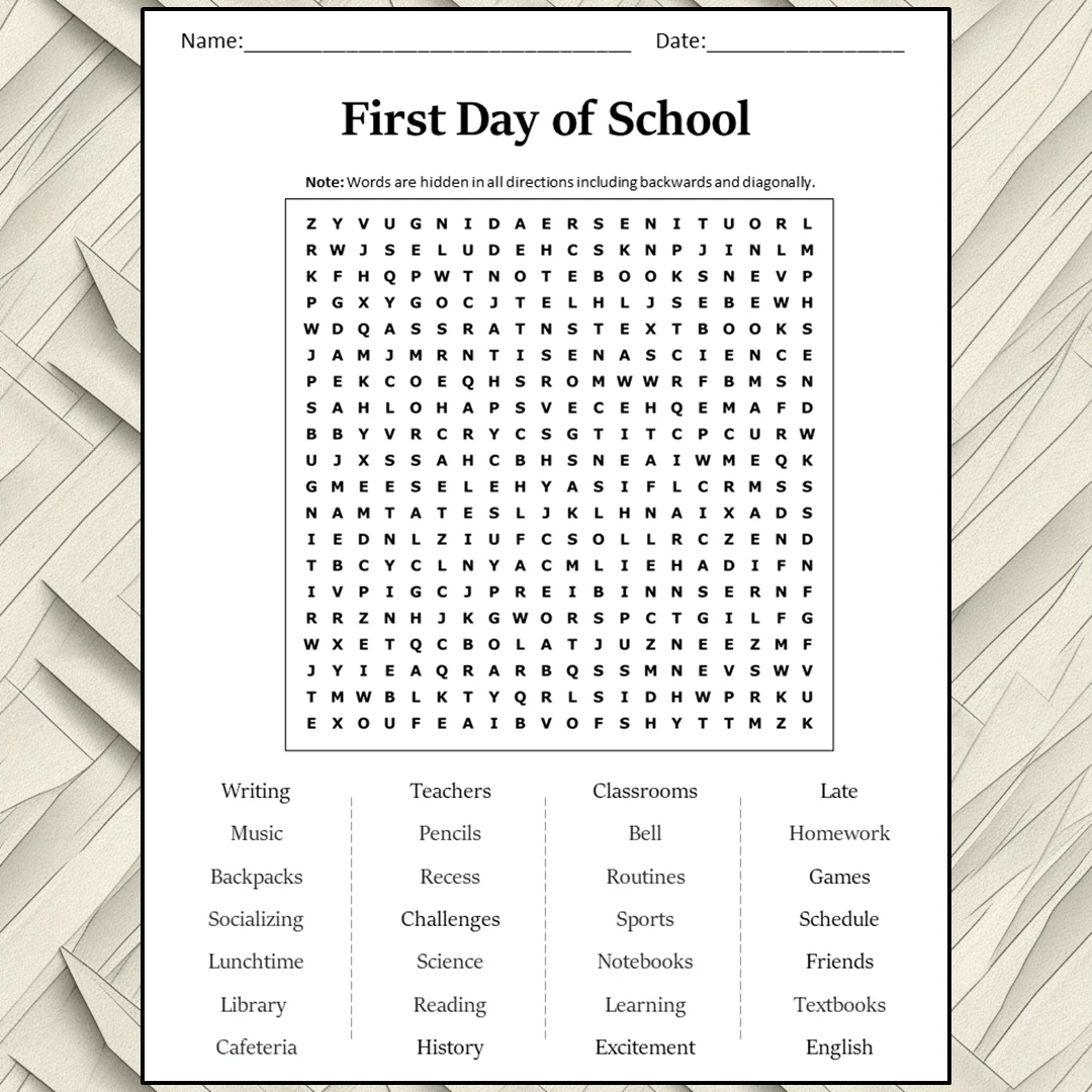 First Day Of School Word Search Puzzle Worksheet Activity PDF PrintableBazaar First Day Of School Word Search Puzzle Worksheet Activity PDF PrintableBazaar