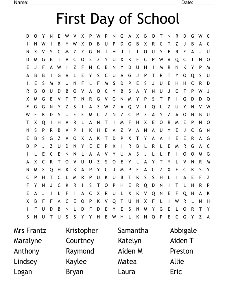 First Day Of School Word Search WordMint First Day Of School Word Search WordMint