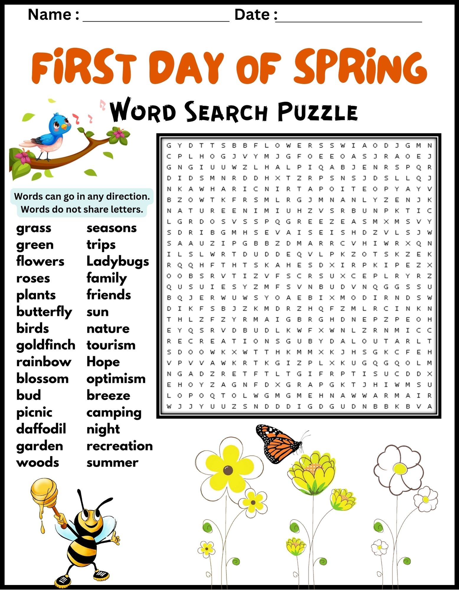 FIRST DAY OF SPRING VOCABULARY Word Search Puzzle Worksheet FIRST DAY OF SPRING VOCABULARY Word Search Puzzle Worksheet
