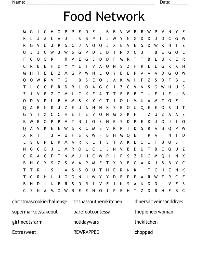 Food Network Word Search WordMint Food Network Word Search WordMint