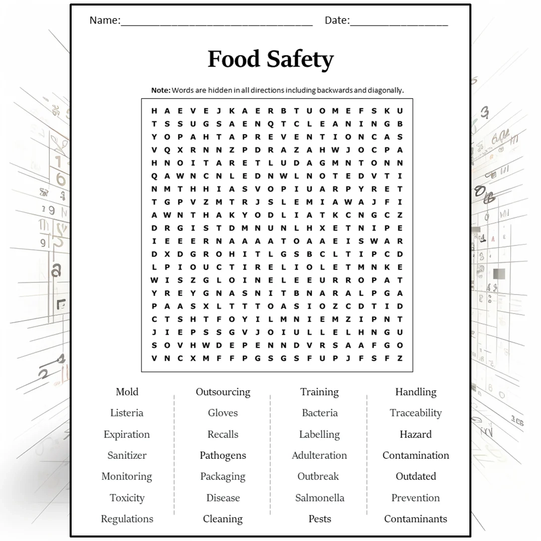 Food Safety Word Search Puzzle Worksheet Activity PDF PrintableBazaar Food Safety Word Search Puzzle Worksheet Activity PDF PrintableBazaar