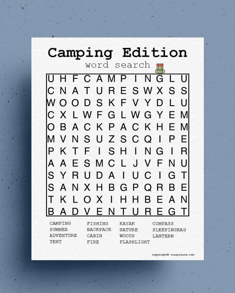 Free Camping Word Search Printable Game Sheets Crazy Laura Free Camping Word Search Printable Game Sheets Crazy Laura