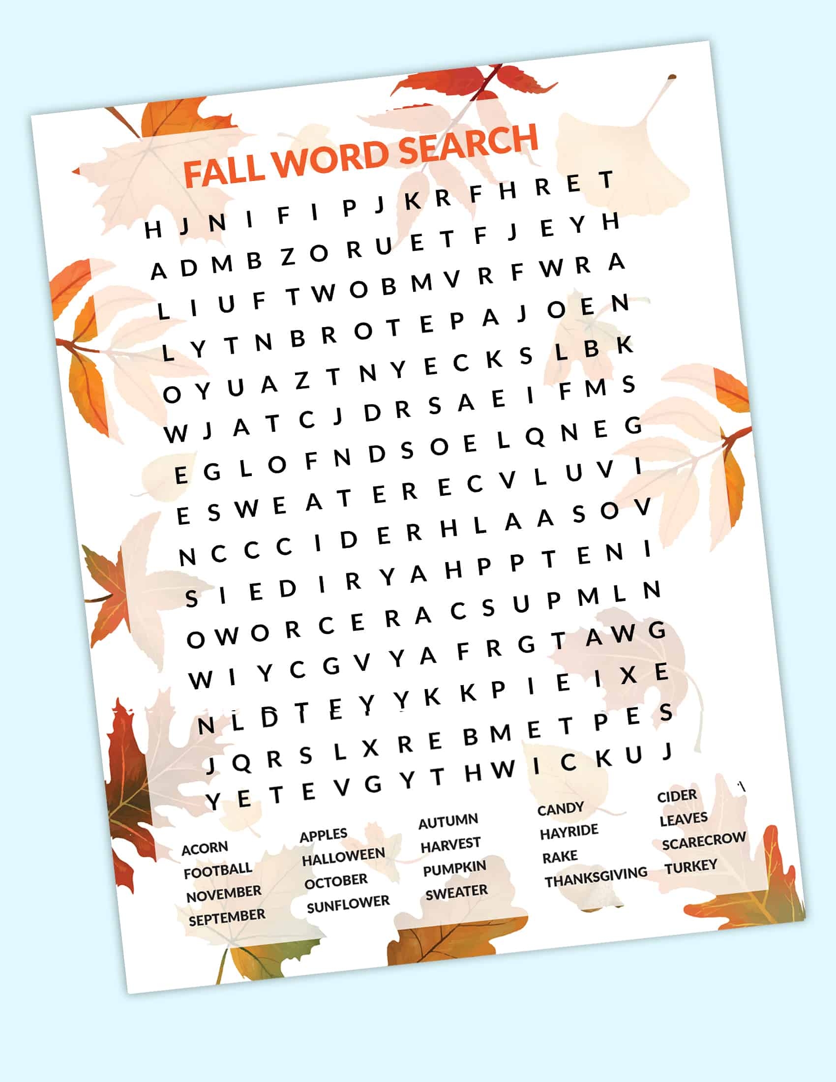 Fall Word Search Puzzles For Adults Printable
