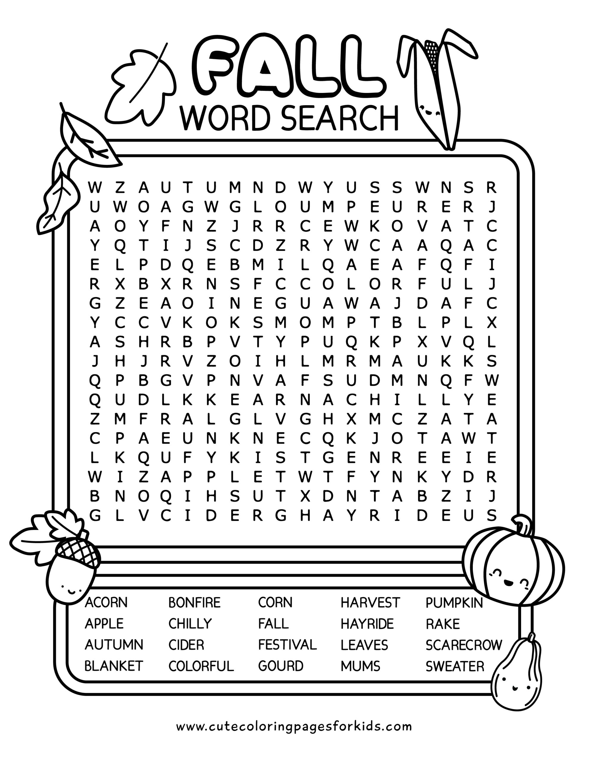 Free Printable Fall Word Search Adults