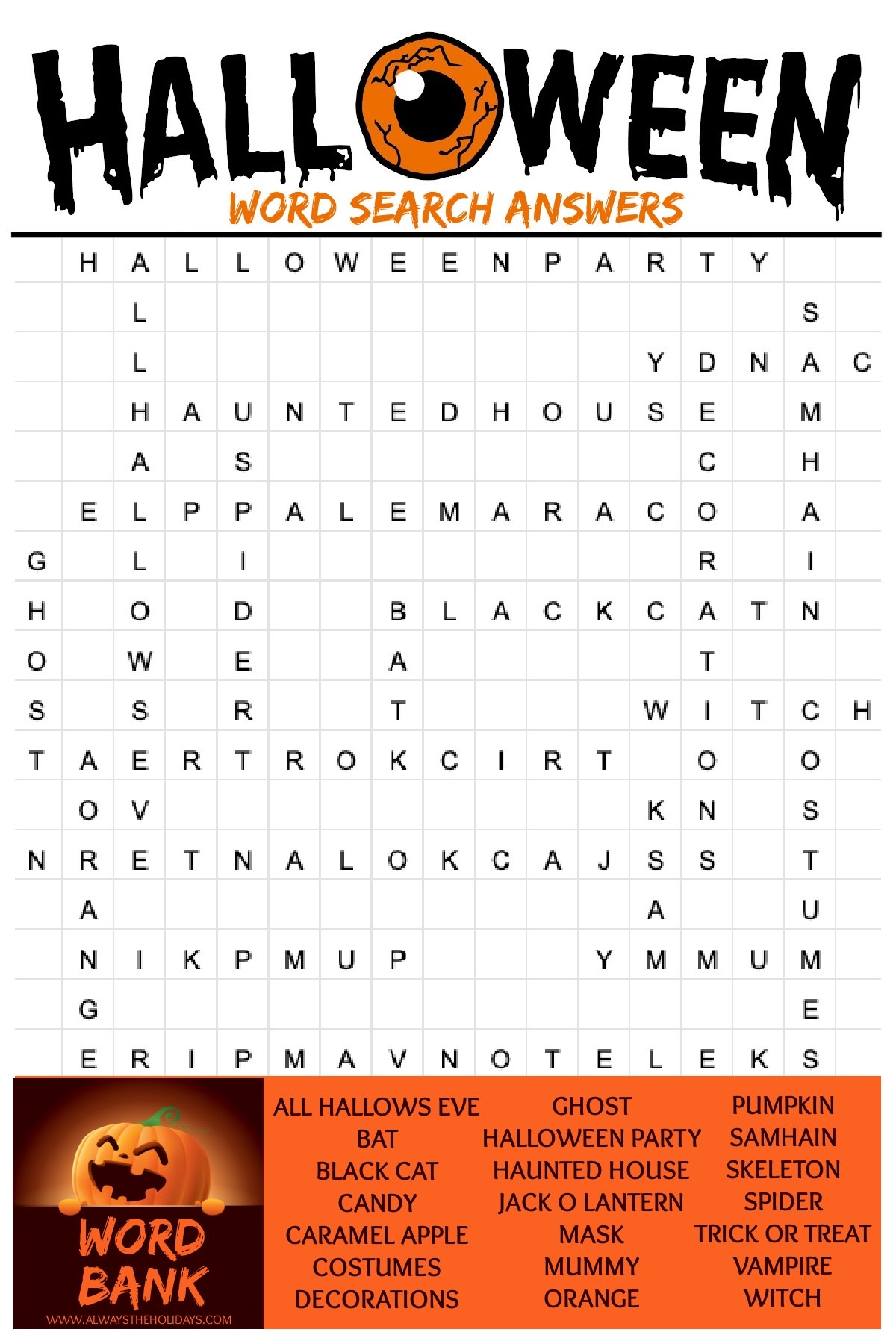 Free Halloween Word Search Printable With Answer Key Included Free Halloween Word Search Printable With Answer Key Included