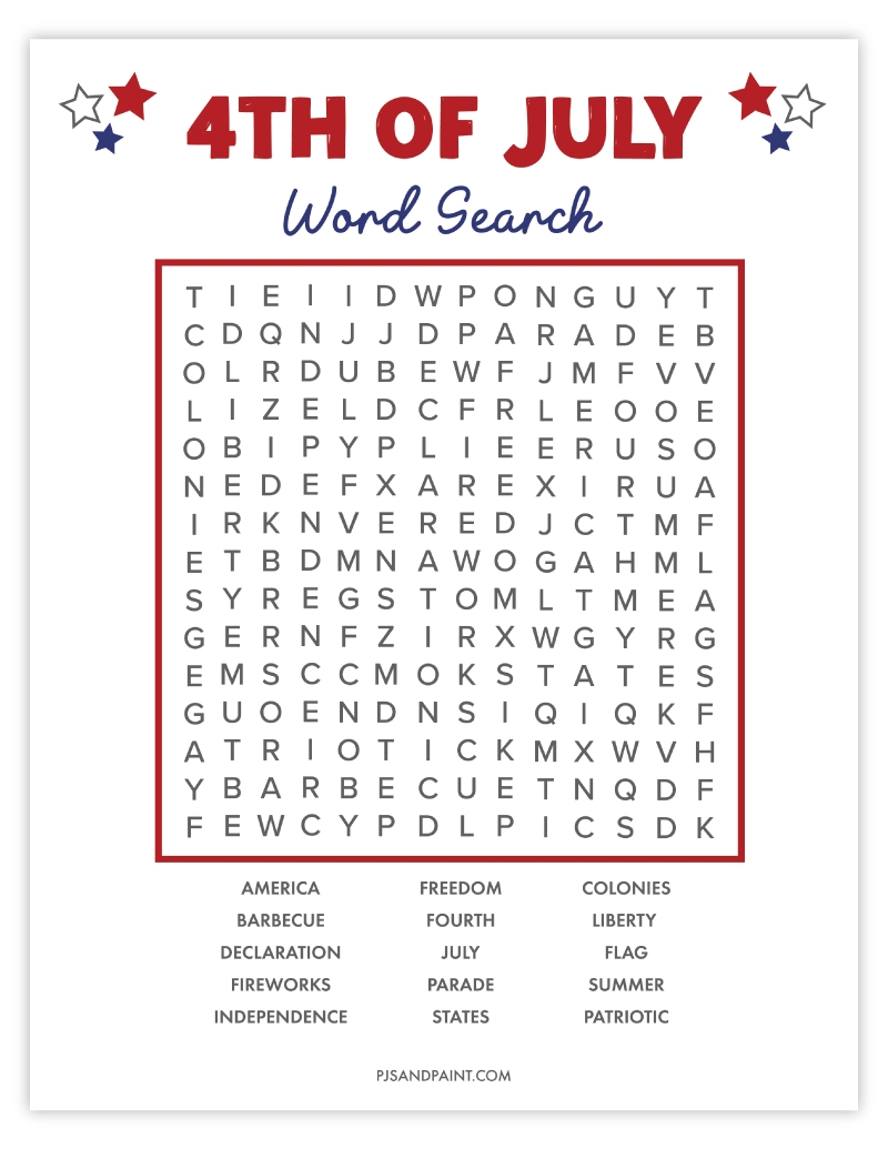 Free Printable 4th Of July Word Search Pjs And Paint Free Printable 4th Of July Word Search Pjs And Paint