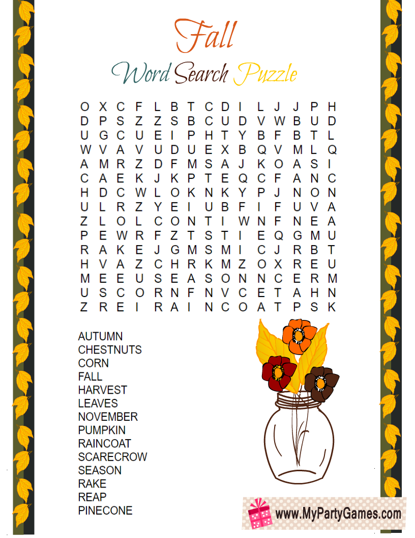 Free Printable Fall Word Search Puzzle With Solution Free Printable Fall Word Search Puzzle With Solution