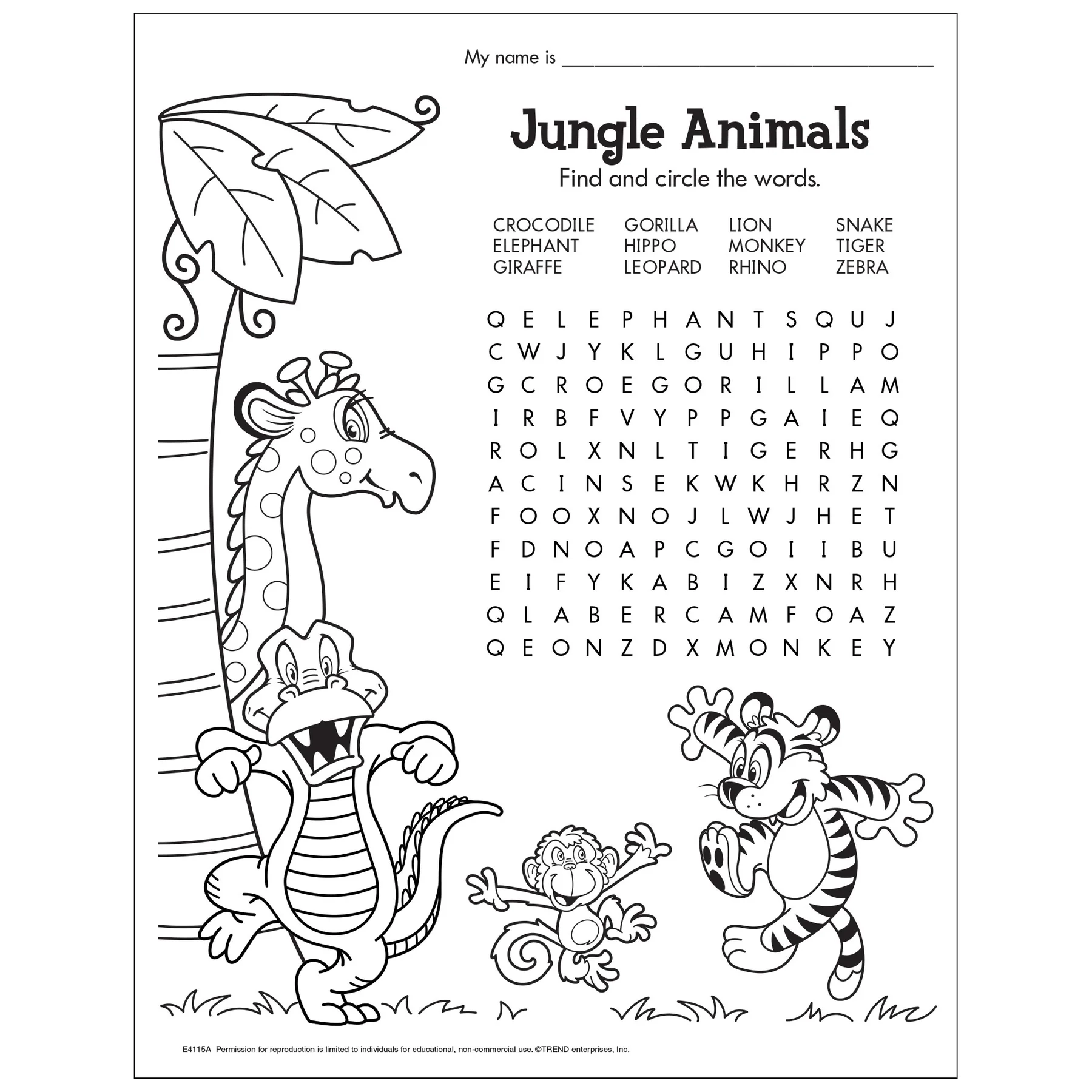 Zoo Animal Word Search Printable Zoo Animal Word Search Printable
