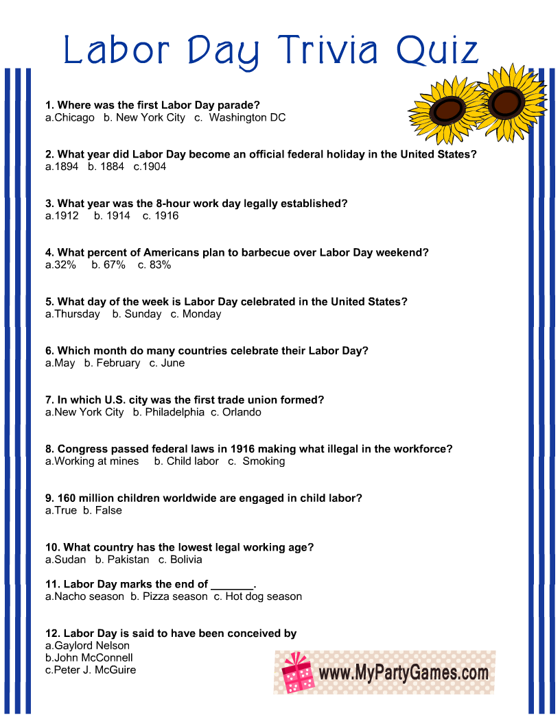 Free Printable Labor Day Trivia Quiz With Answer Key Worksheets Library Free Printable Labor Day Trivia Quiz With Answer Key Worksheets Library
