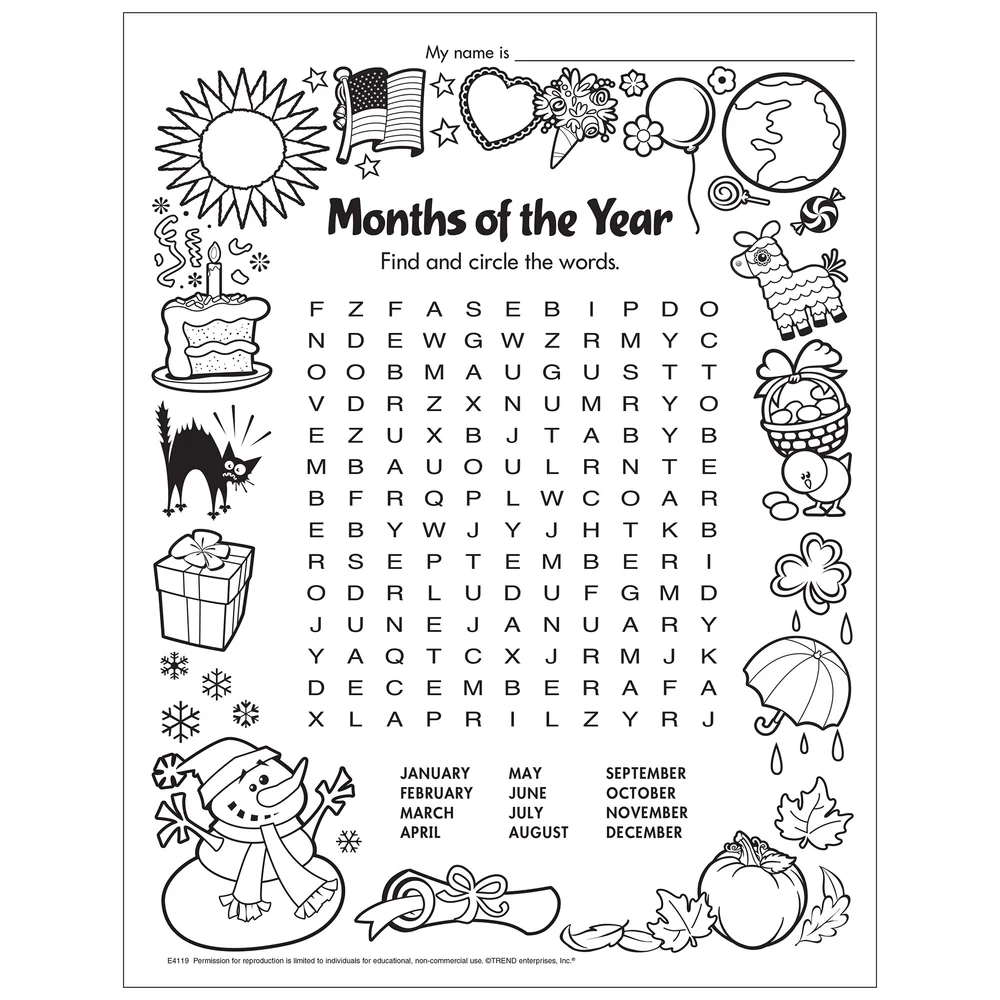 Free Printable Months Of The Year Word Search TREND Enterprises Inc 