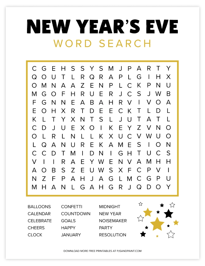New Years Printable Word Search Free New Years Printable Word Search Free