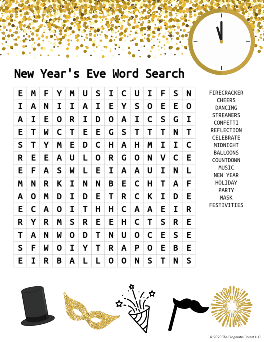 Free Printable New Years Kid s Activity Word Search Free Printable New Years Kid s Activity Word Search