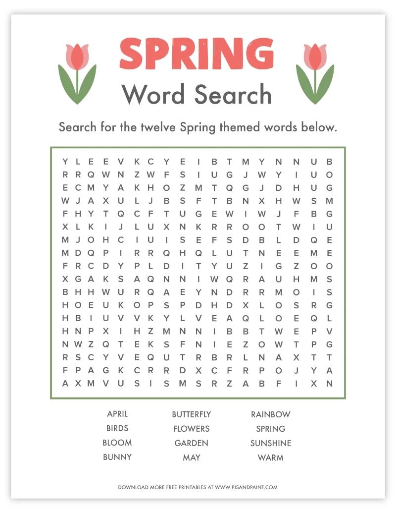 Spring Printable Word Search Puzzles