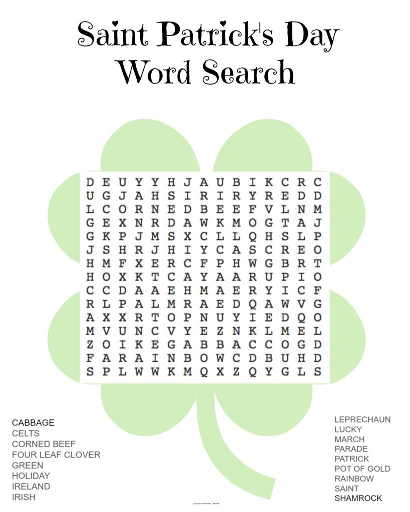 St Patrick's Day Word Search Free Printable St Patrick's Day Word Search Free Printable