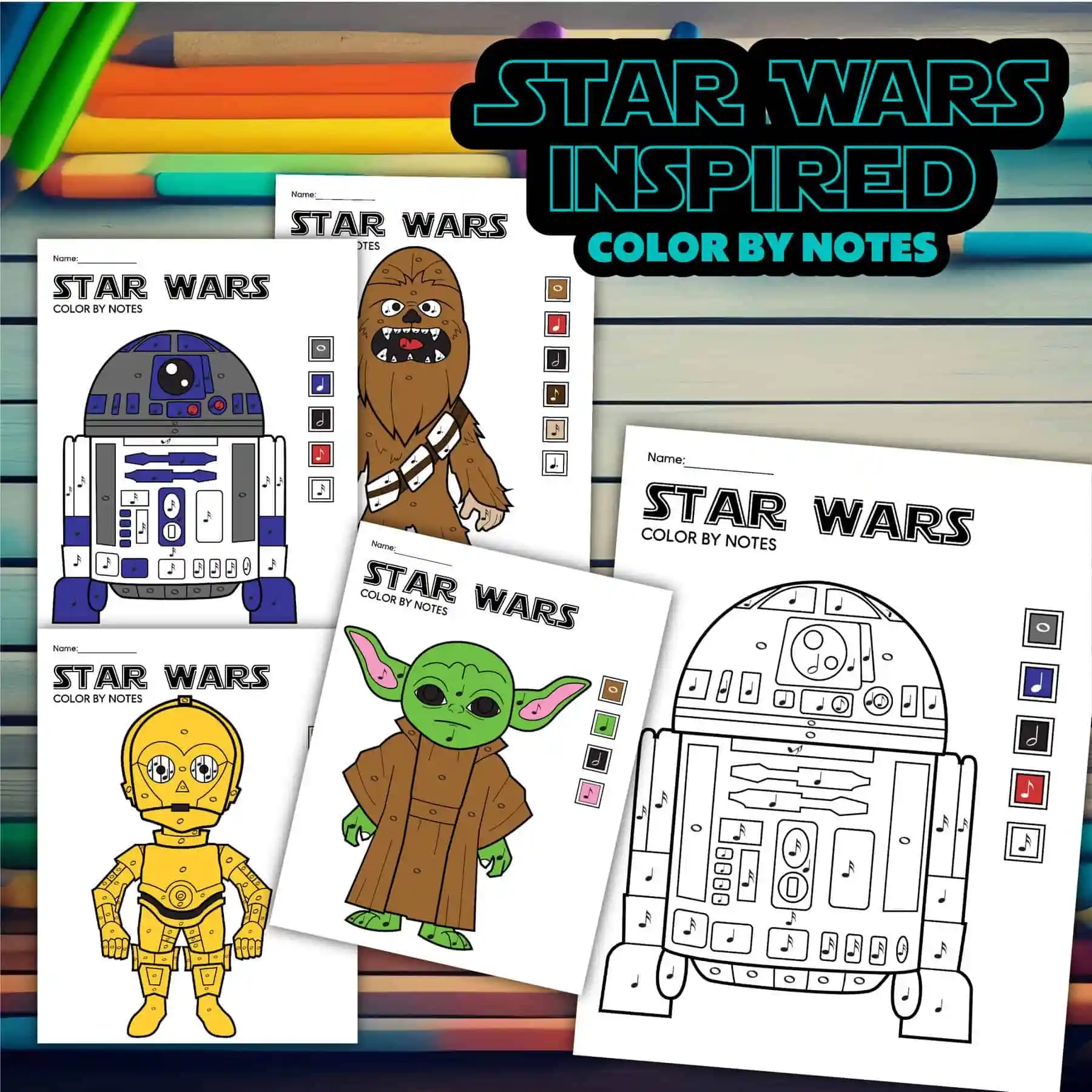 Free Printable Star Wars Color By Note Pages