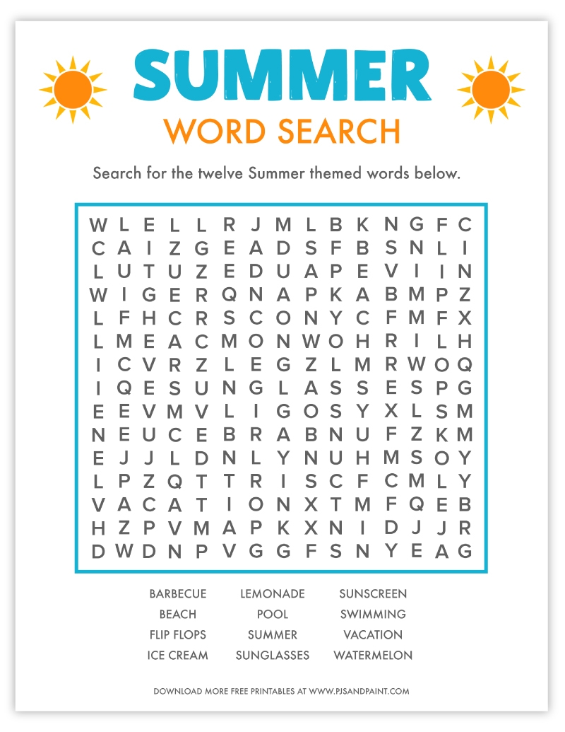 Summer Word Search Free Printable Pdf Summer Word Search Free Printable Pdf