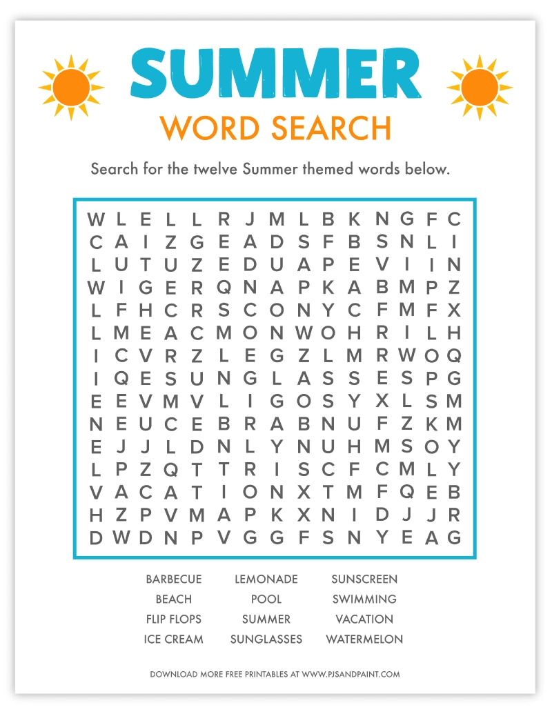 Summer Word Search Printable Large Print