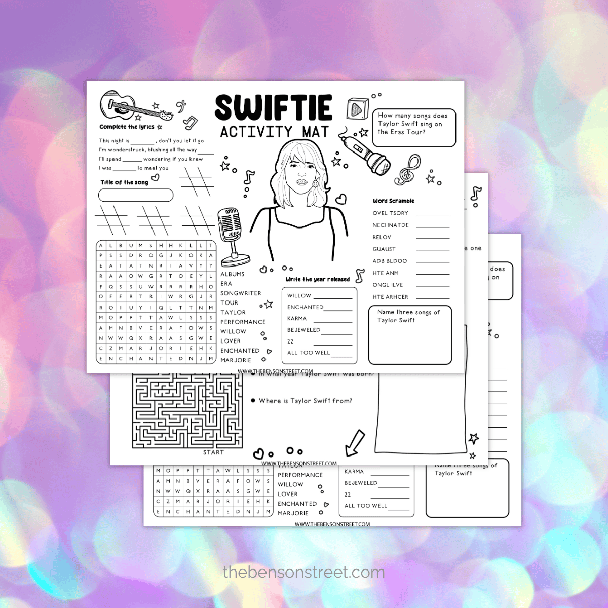 FREE PRINTABLE Taylor Swift Activity Mats For Swiftie Fun The Benson Street FREE PRINTABLE Taylor Swift Activity Mats For Swiftie Fun The Benson Street