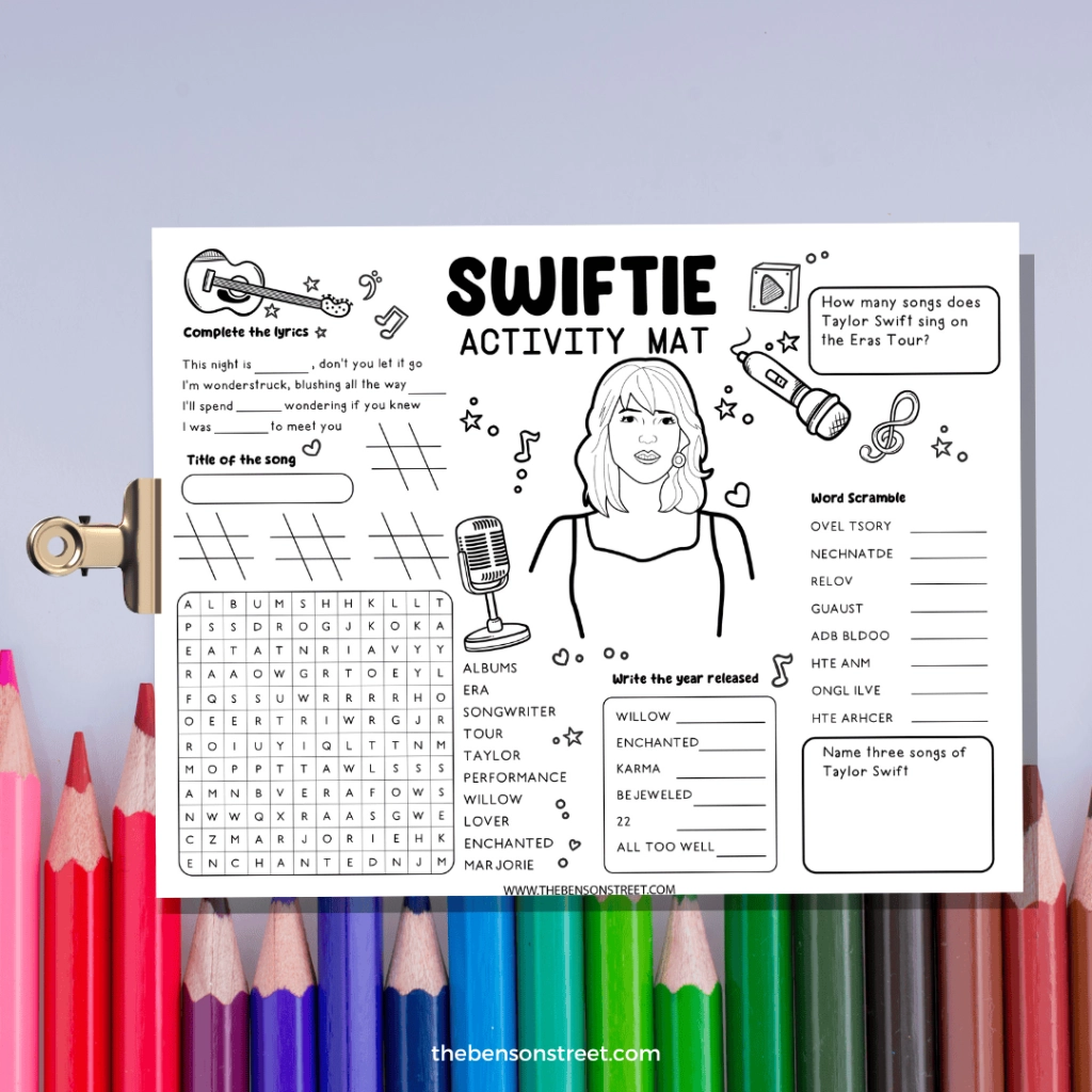 FREE PRINTABLE Taylor Swift Activity Mats For Swiftie Fun The Benson Street FREE PRINTABLE Taylor Swift Activity Mats For Swiftie Fun The Benson Street