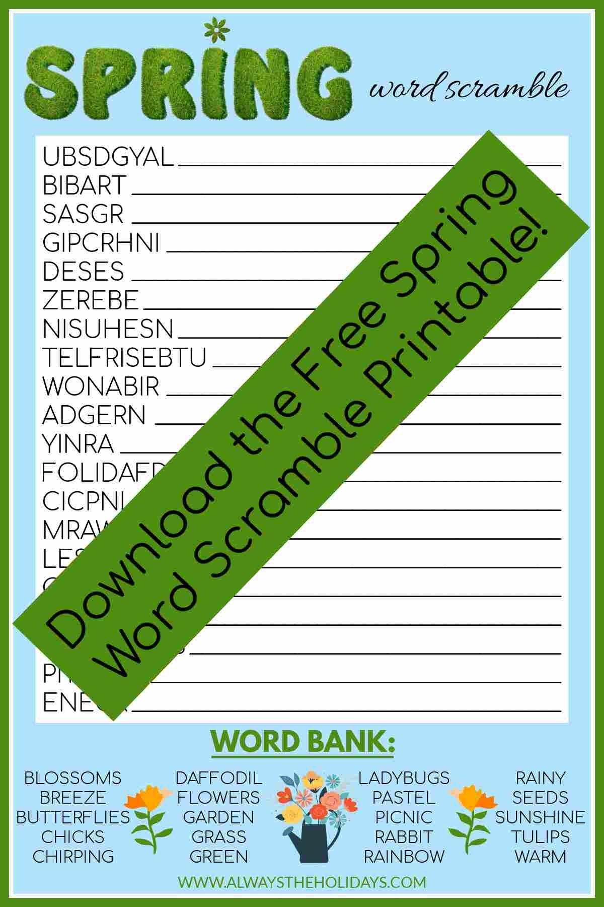 Free Spring Printable Spring Word Scramble With Answers Free Spring Printable Spring Word Scramble With Answers