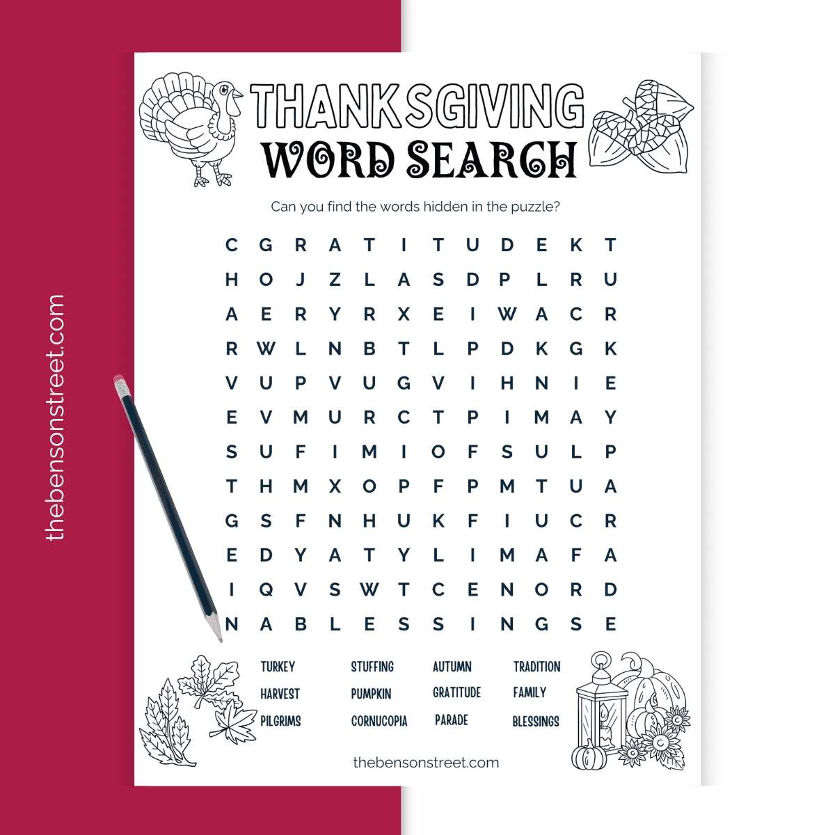 Free Thanksgiving Word Search Printable For Kids The Benson Street