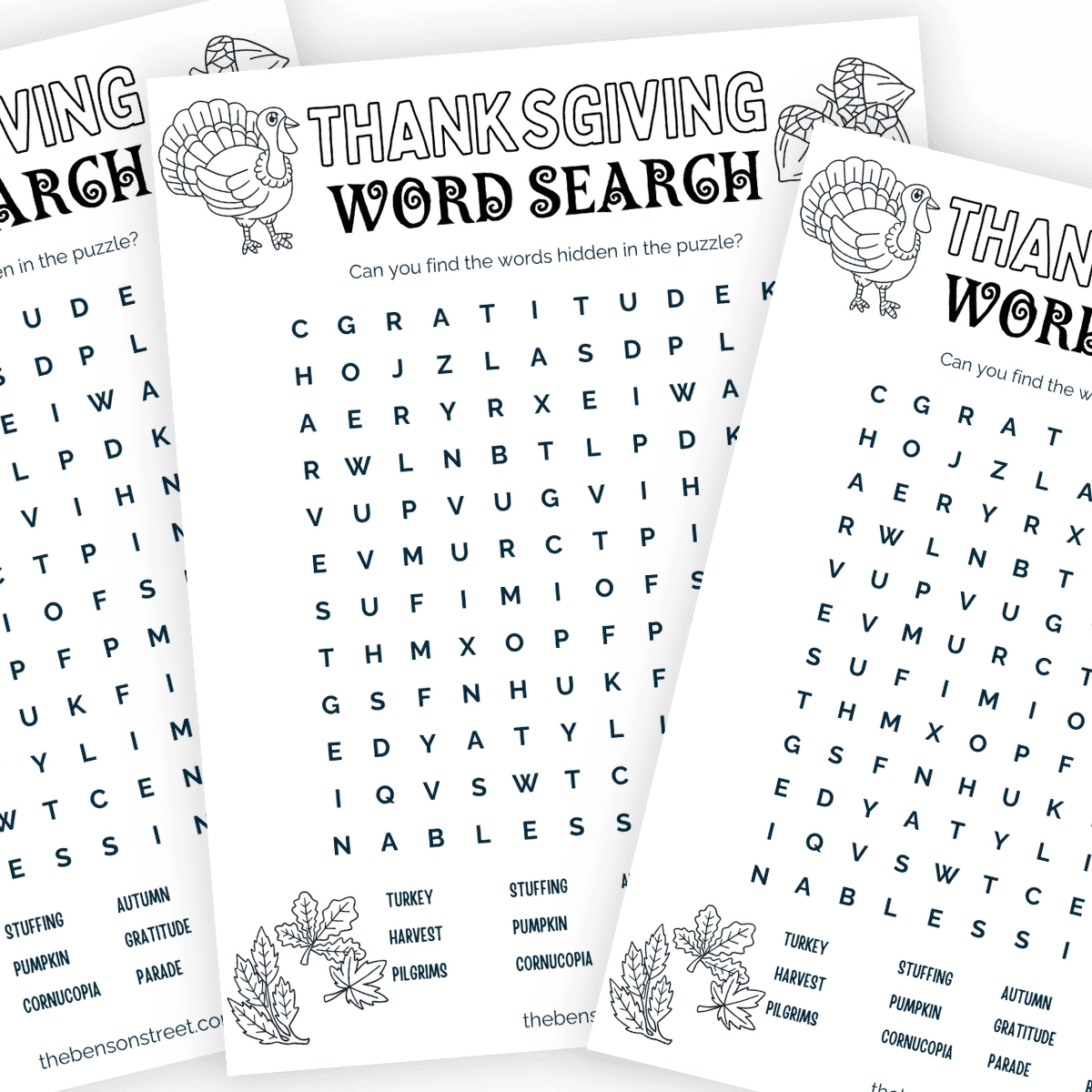 Free Thanksgiving Word Search Printable For Kids The Benson Street