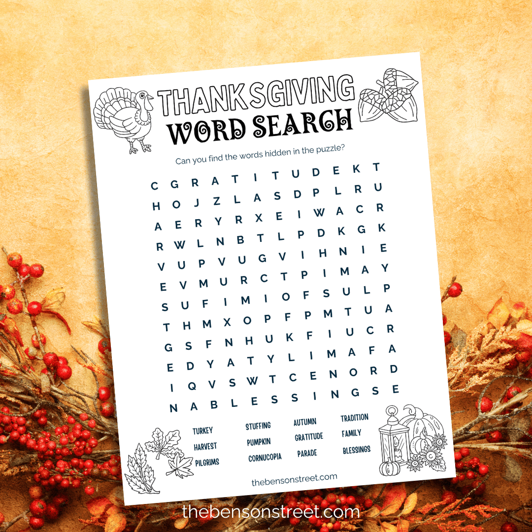 Free Thanksgiving Word Search Printable For Kids The Benson Street Free Thanksgiving Word Search Printable For Kids The Benson Street