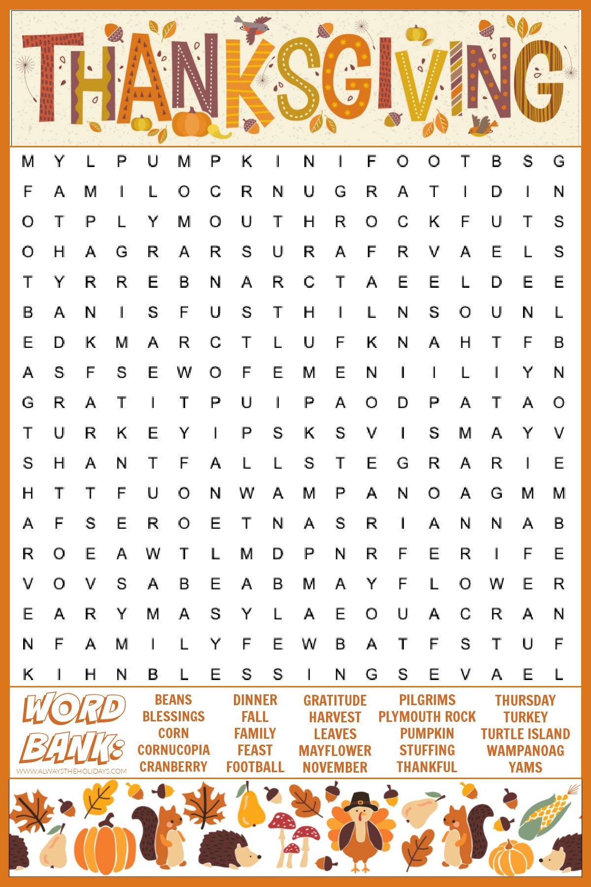 Free Thanksgiving Word Search Printable With Answers Included Free Thanksgiving Word Search Printable With Answers Included