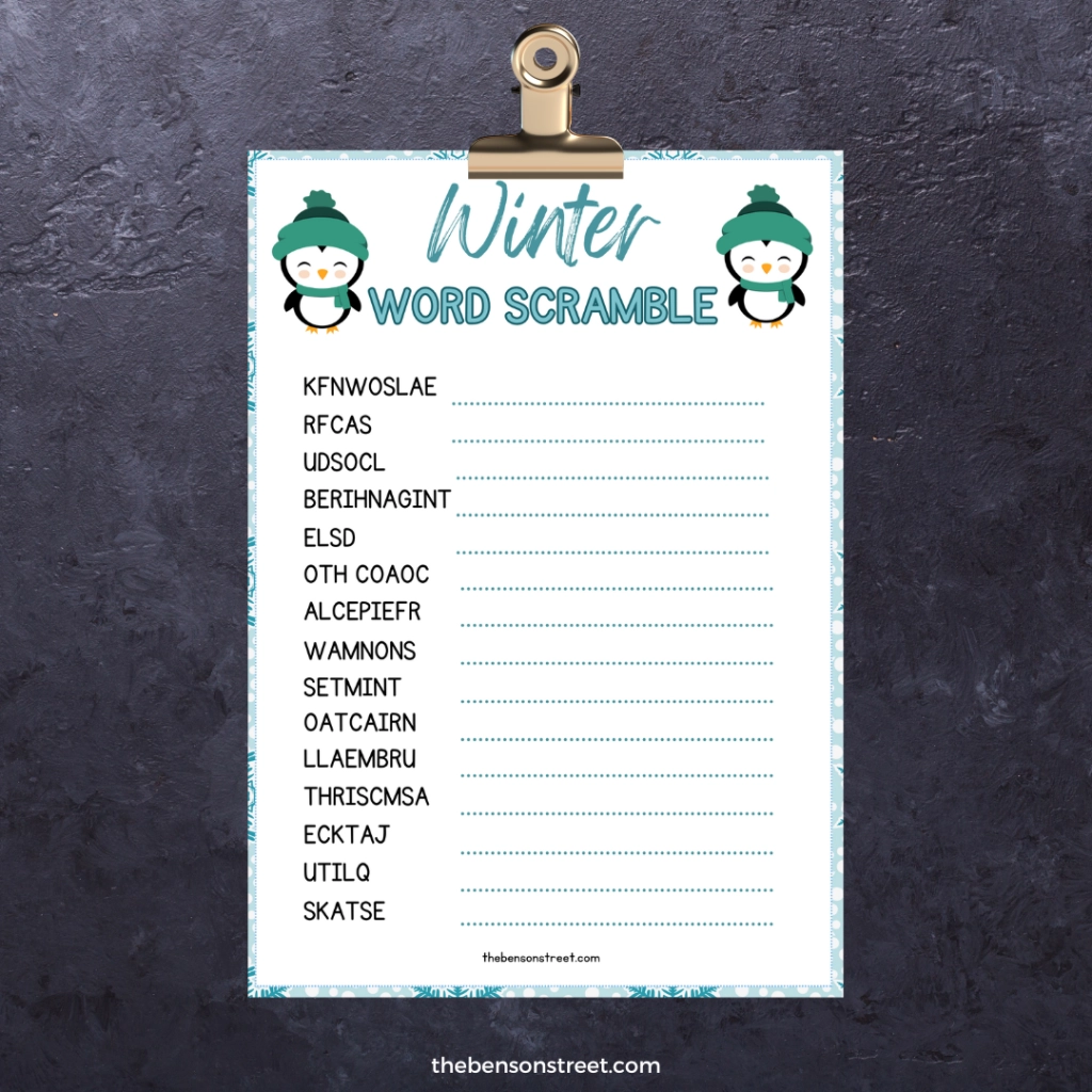 Free Winter Word Scramble Printable Worksheet Game The Benson Street