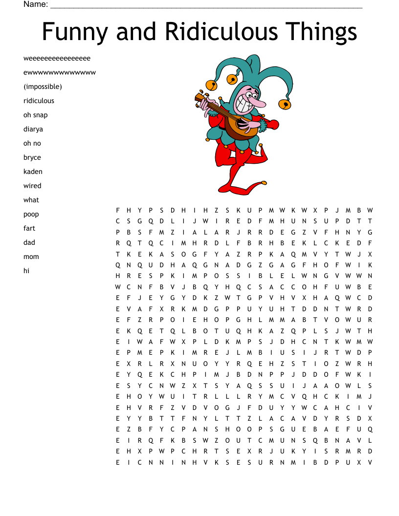 Funny And Ridiculous Things Word Search WordMint Funny And Ridiculous Things Word Search WordMint