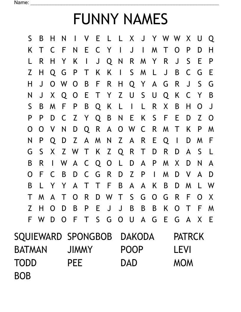 FUNNY NAMES Word Search WordMint FUNNY NAMES Word Search WordMint