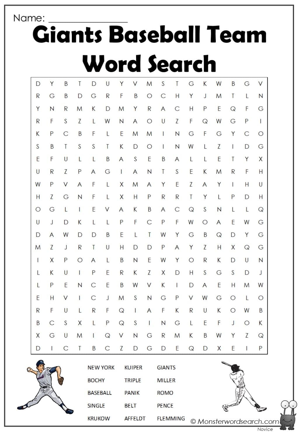 Giants Baseball Team Word Search Monster Word Search Giants Baseball Team Word Search Monster Word Search