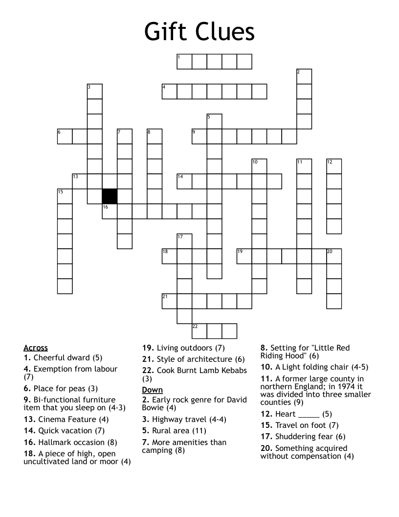 Gift Clues Crossword WordMint Gift Clues Crossword WordMint