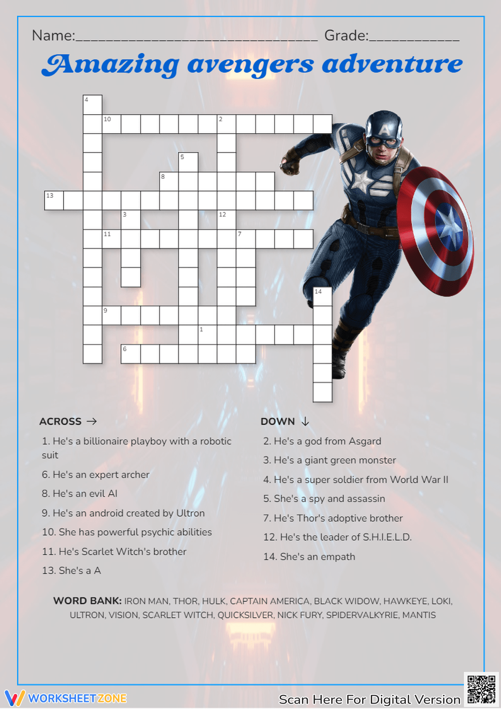 Marvel Crossword Puzzle Printable Marvel Crossword Puzzle Printable