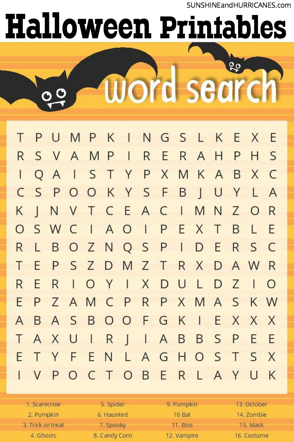 Halloween Free Printable Word Search Halloween Free Printable Word Search