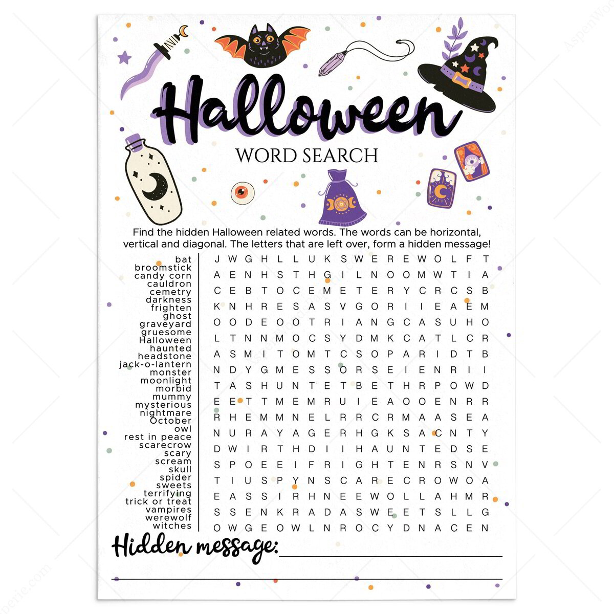 Halloween Word Find Game Printable With Hidden Message Download Now Halloween Word Find Game Printable With Hidden Message Download Now