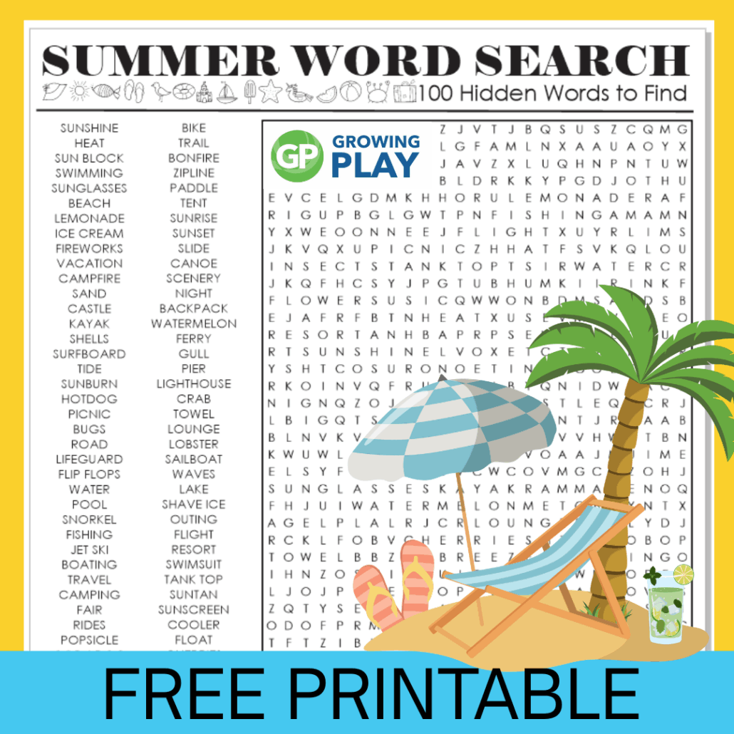 Hard Summer Word Search Free Printable Puzzle Growing Play Hard Summer Word Search Free Printable Puzzle Growing Play